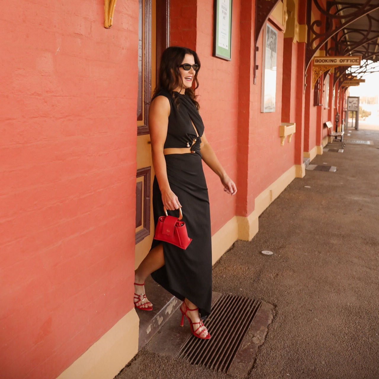 AJE Thea Sculptural Handle Bag in Red