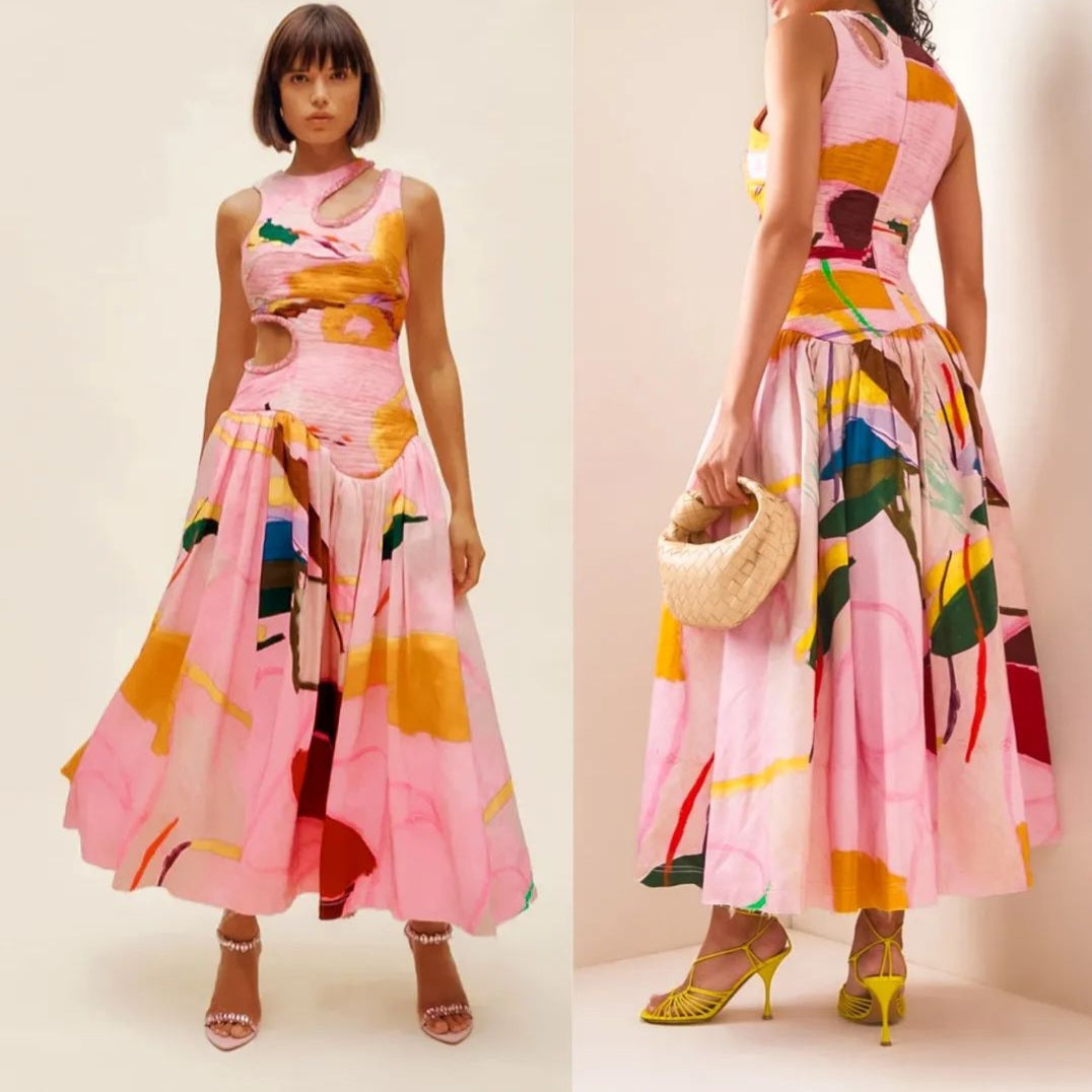 jolie abstract cut out midi dress Buy Aje Neutral Jolie Abstract Cut Out Midi Dress in Linen For Women Online