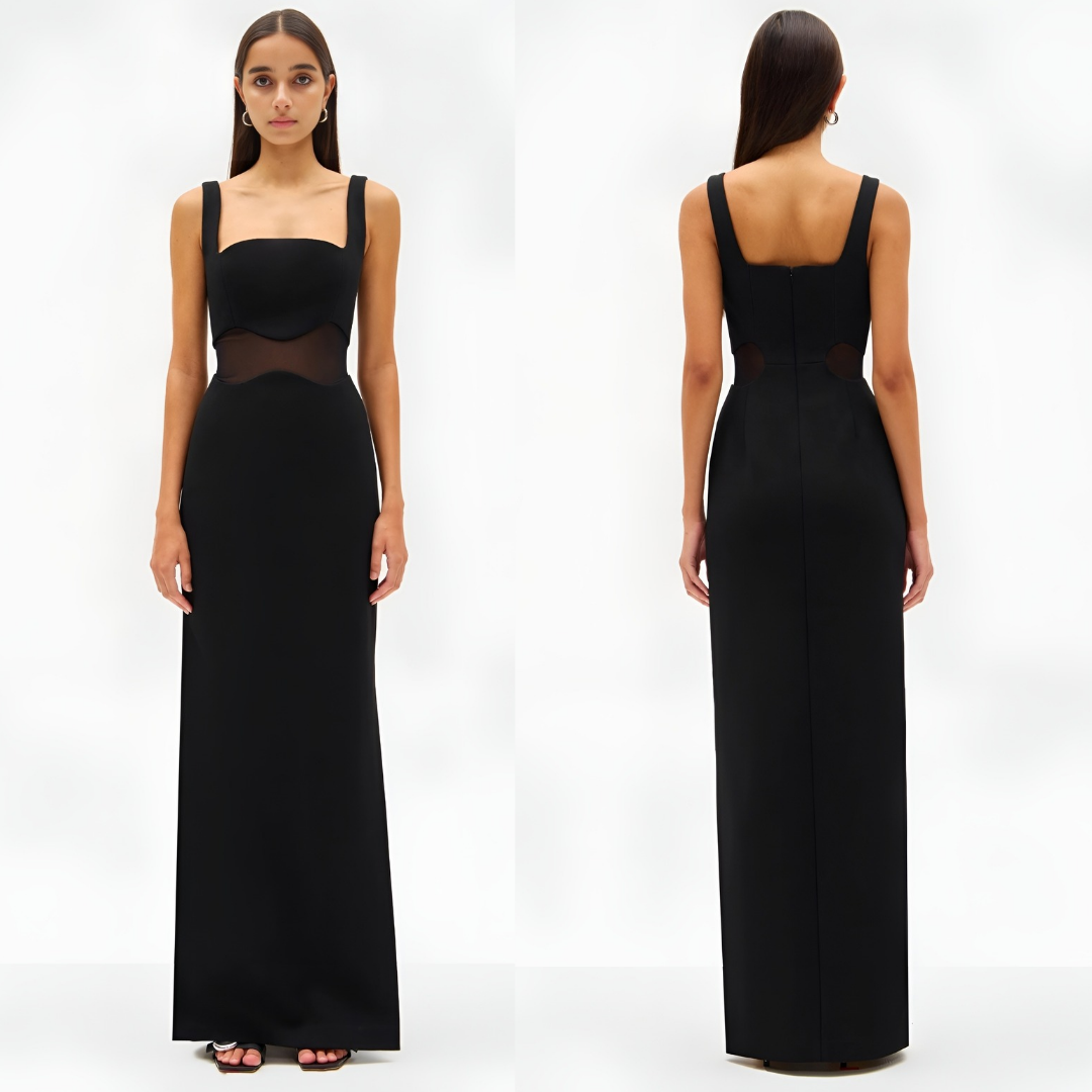 Misha Damita Crepe & Mesh Maxi Dress - Size 8