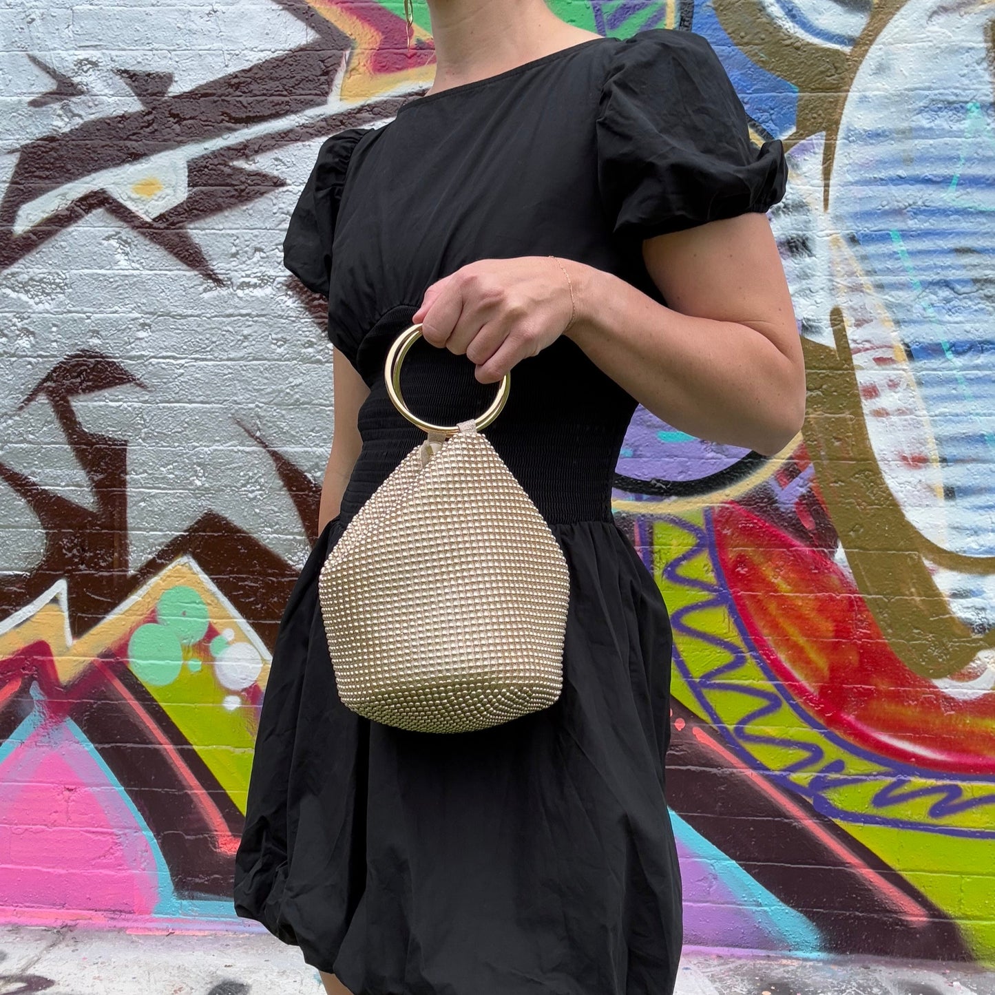 Olga Berg Bianca Ball Mesh Handle Bag