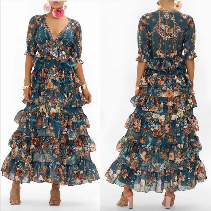 Camilla Puff Sleeve Tiered Skirt Dress - Size 14