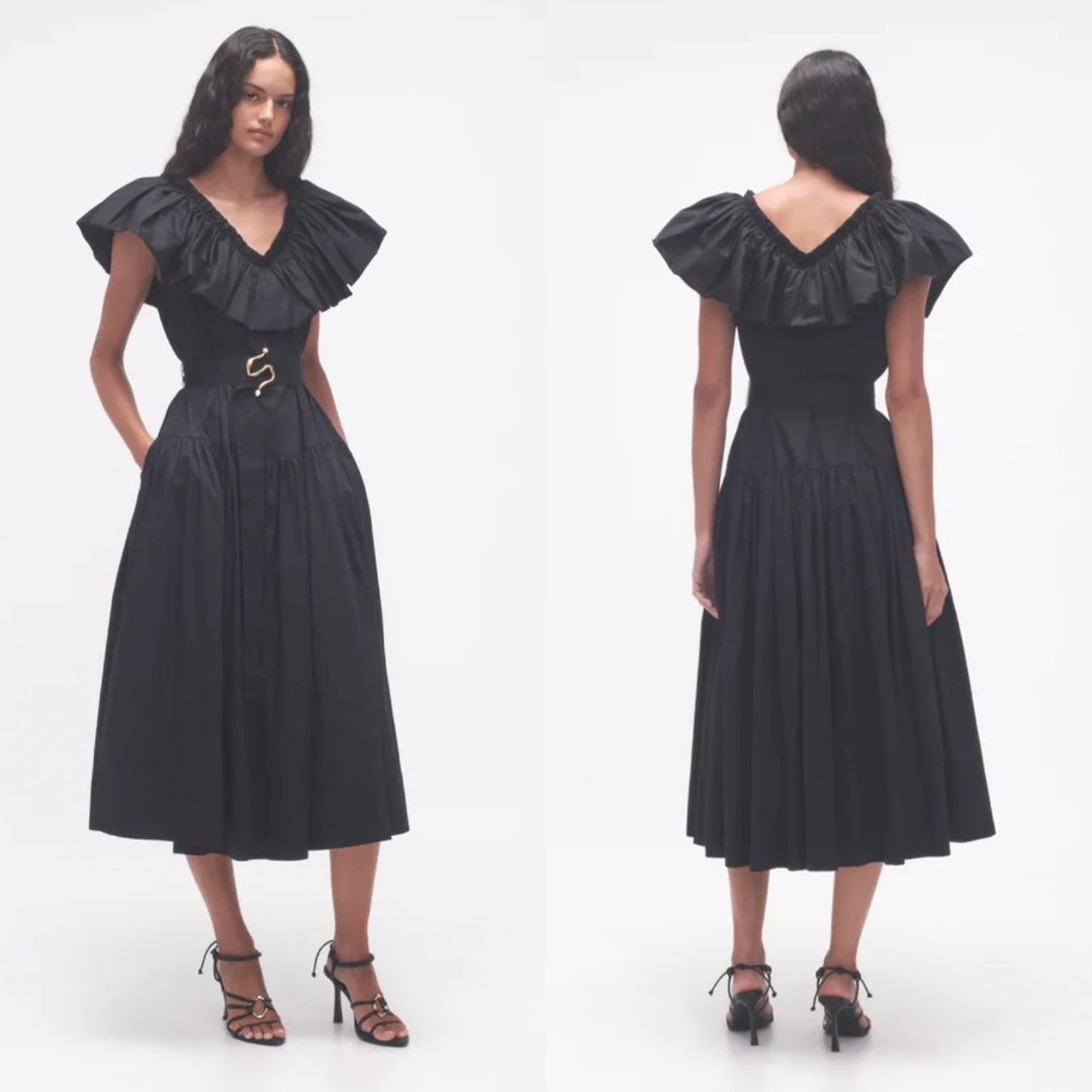 aje alma midi dress AJE Alma Bubble Frill Midi Black