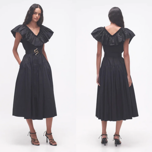 AJE Alma Bubble Frill Midi Black