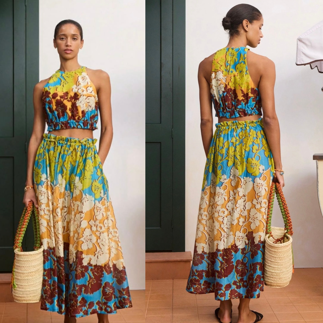 Alemais Splice Midi Skirt and Crop Top - Size 8