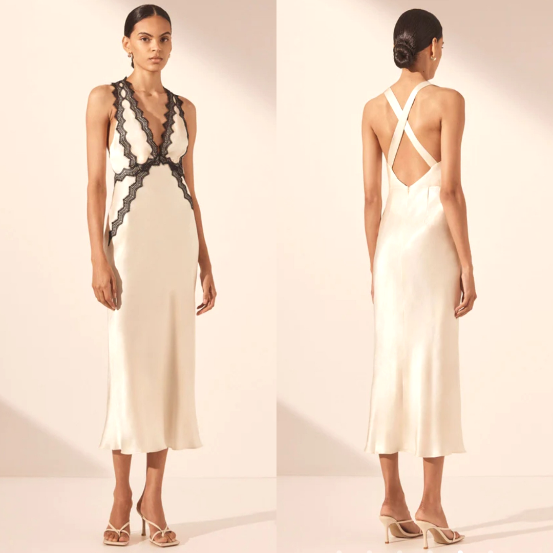 Shona Joy Camille Lace Cross Back Midi Dress (cream/black)